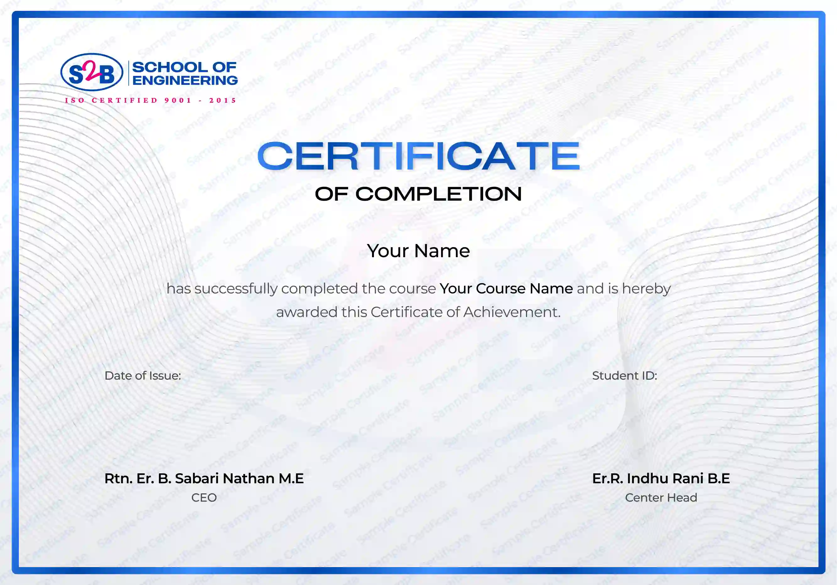 Sample Course Completion Certificate